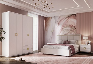 Спальня Дольче 7, тип кровати Мягкие, цвет Белый премиум